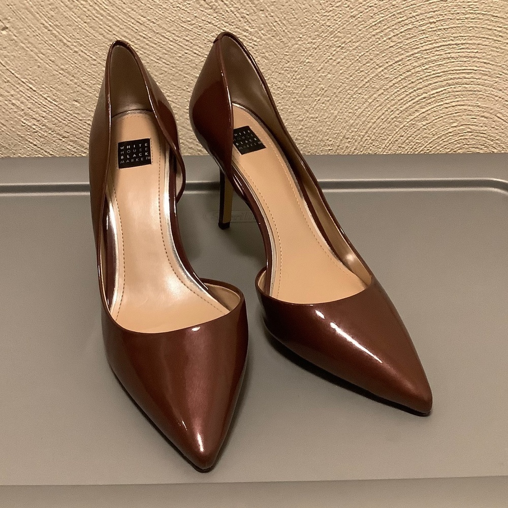 WHBM| Ella Deep Garnet Patent Leather Pump Heels Sz 9M WHBM Brown Feminine Wor